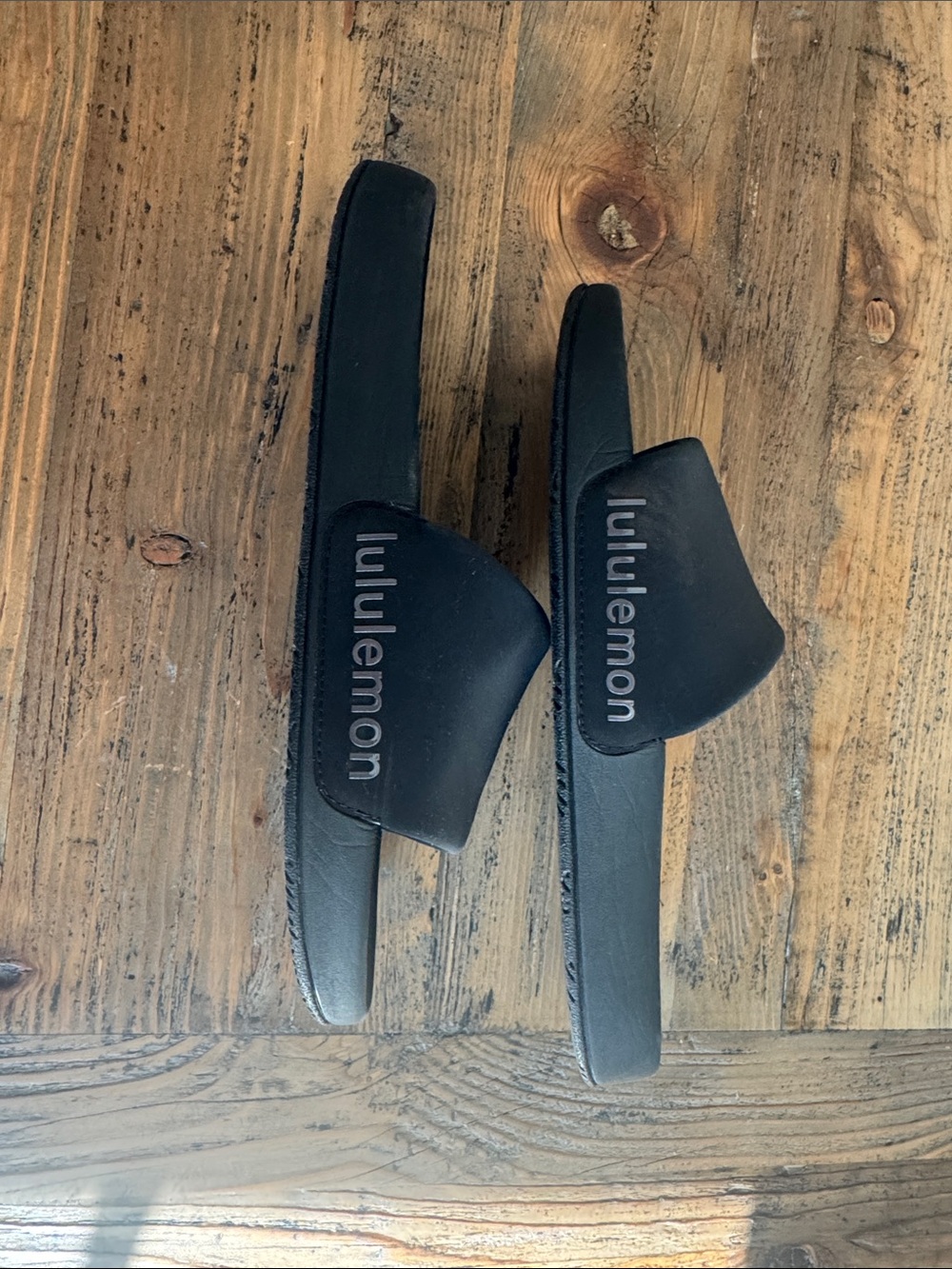 lululemon athletica Black Slide Sandals with Logo Strap